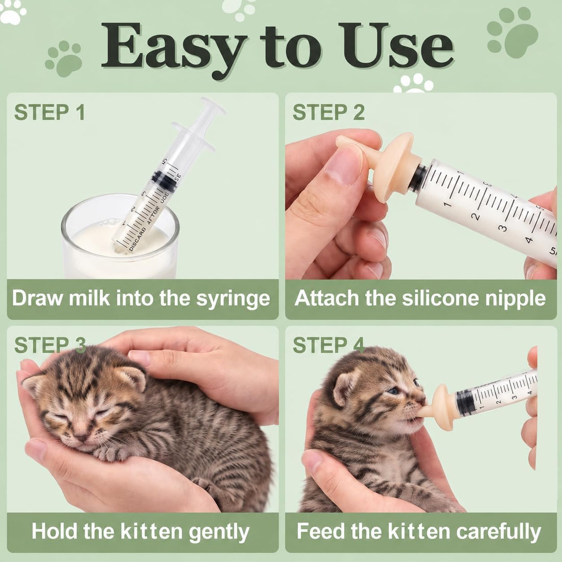 Newborn Pet Nursing Kit - 3 Pack 3ml Syringes & 12 Silicone Nipples.
