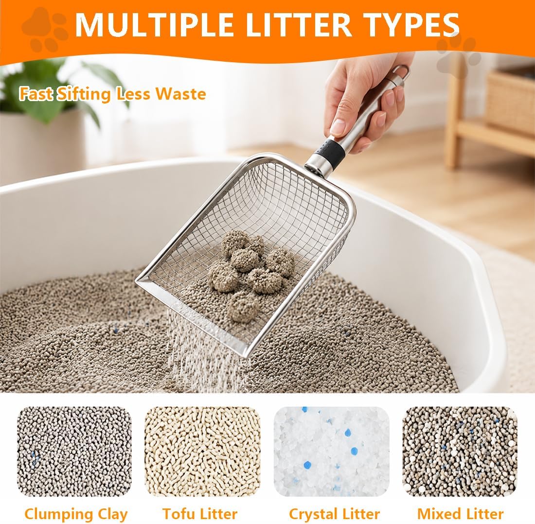 Cat Litter Scoop 2 Pack, Stainless Steel Handle