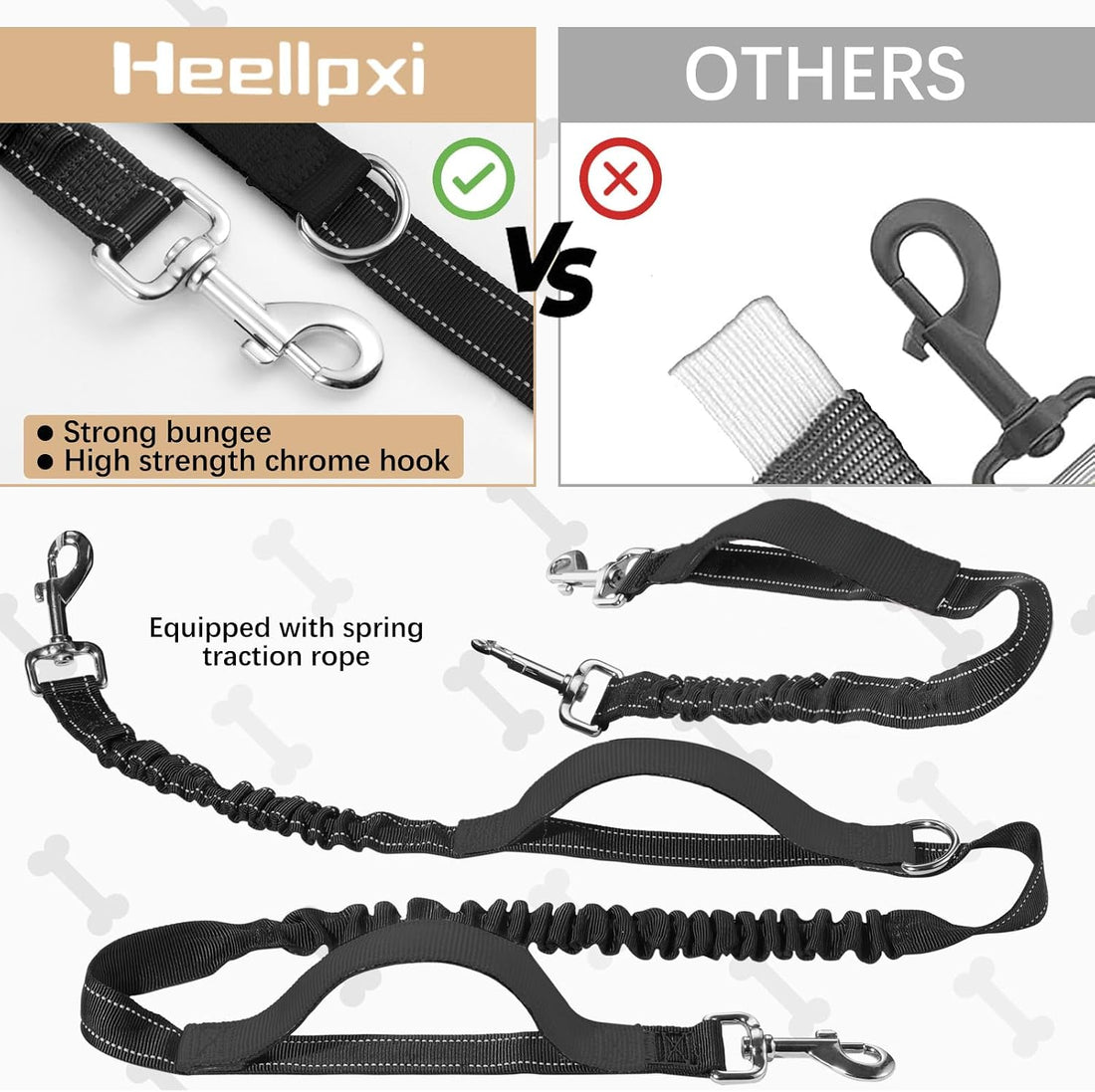 Heellpxi Dog Leash with Waist Belt, Reflective Stitching, Dual Handles