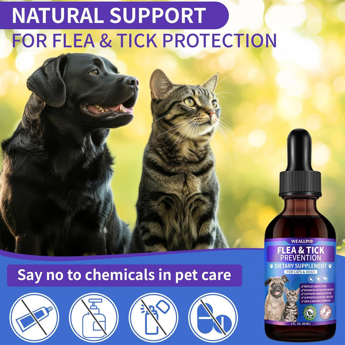 WEALLIN Flea and Tick Support for Dogs and Cats with Multivitamin 60ml