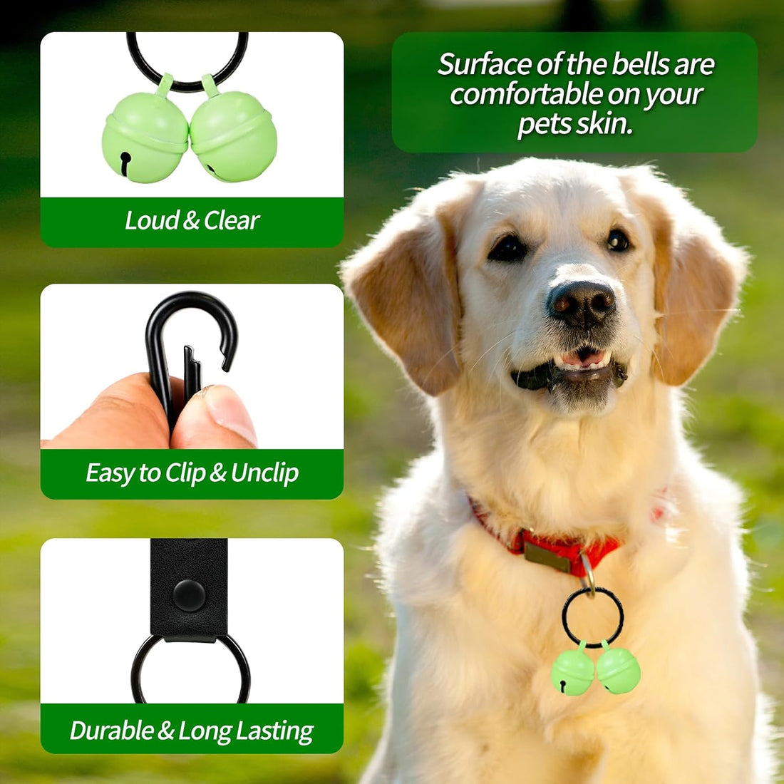 Whimsii Bells for Dog Collar, Glow Bell for Medium to Large Dogs