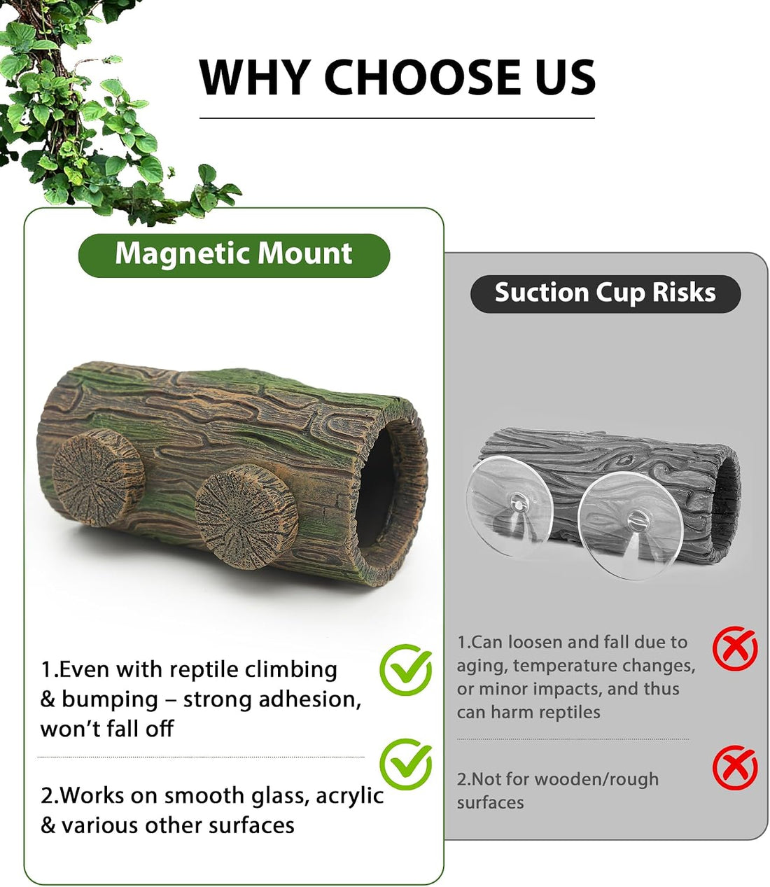 REPTITRIP Magnetic Crested Gecko Hideout - Resin Hollow Log Cave