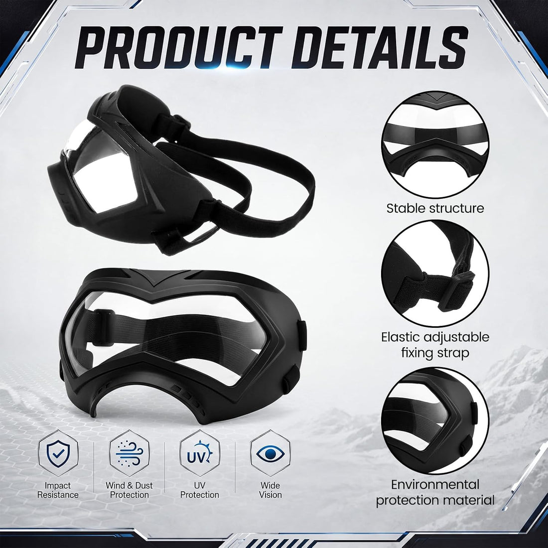 Dog Goggles for Large Dogs Eye Protection Wide Snout