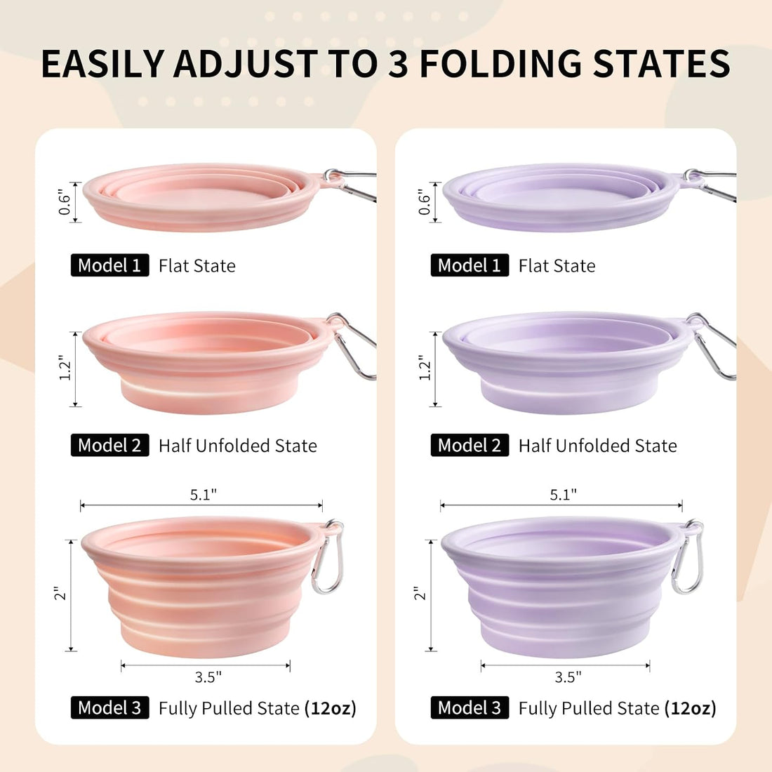 Collapsible Dog Bowls 2-Pack, Portable Travel Dog Bowl with Carabiner