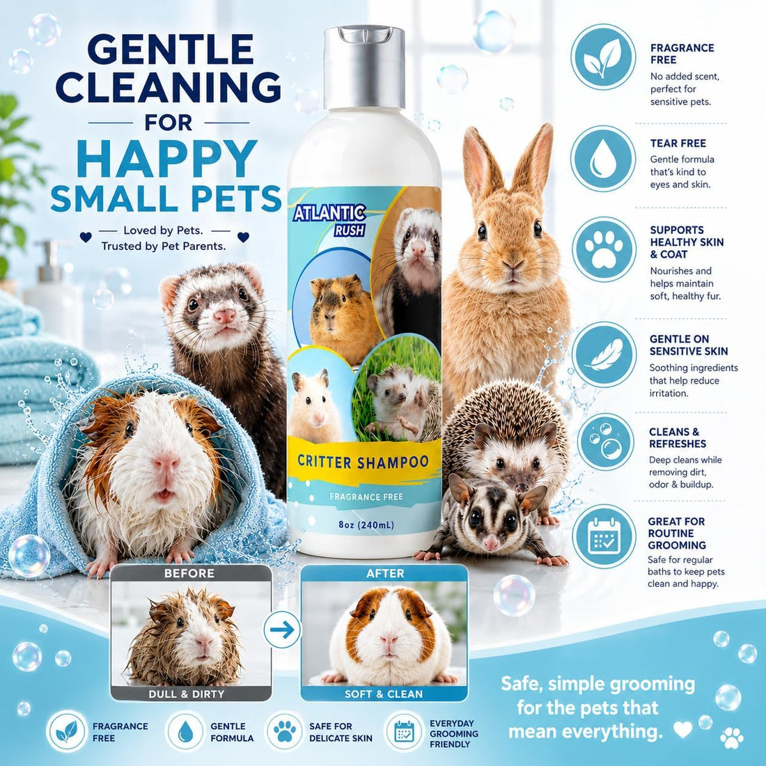 Critter Shampoo for Small Pets -Small Animal Fragrance & Detergent