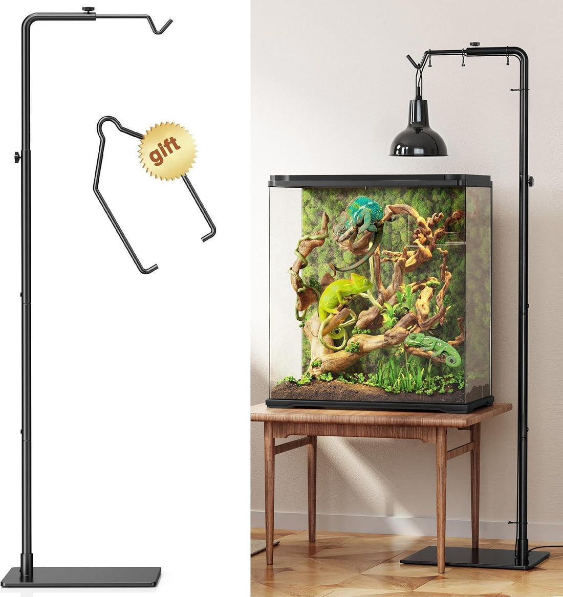 Reptile Heat Lamp Stand, Adjustable 18"-32"H Light Holder, Heavy Base
