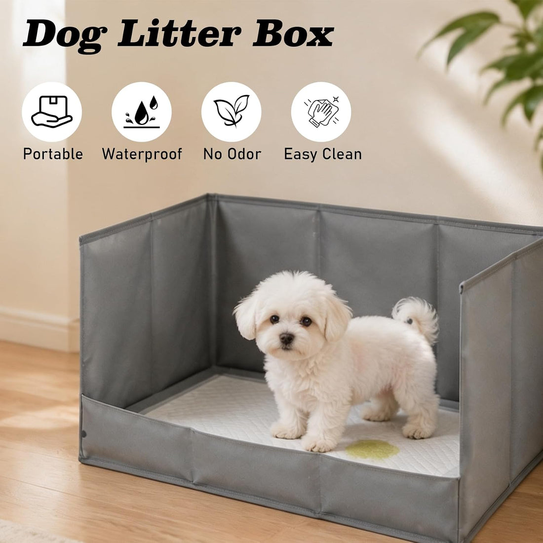 Dog Litter Box, Foldable Pee Pad Holder with High Walls for Indoor