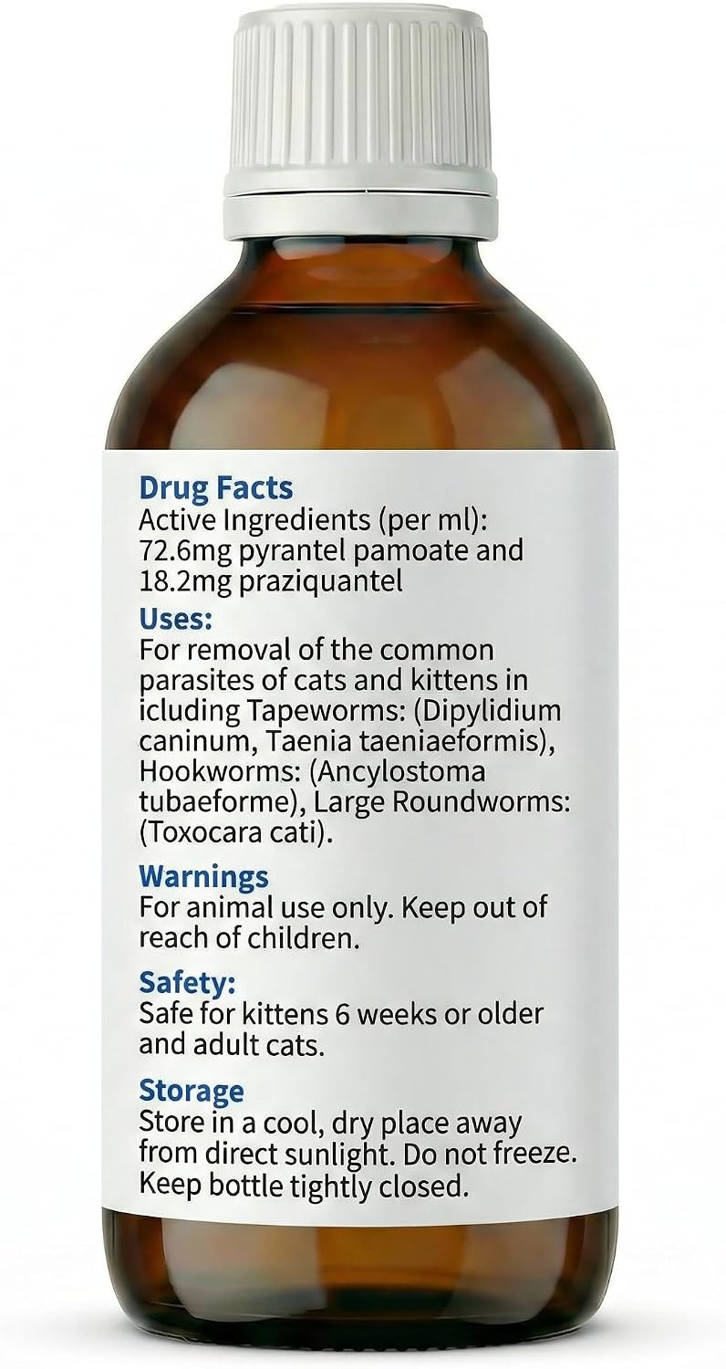 Broad Spectrum Dewormer Liquid for Cats and Kittens, No-Stress Dosing