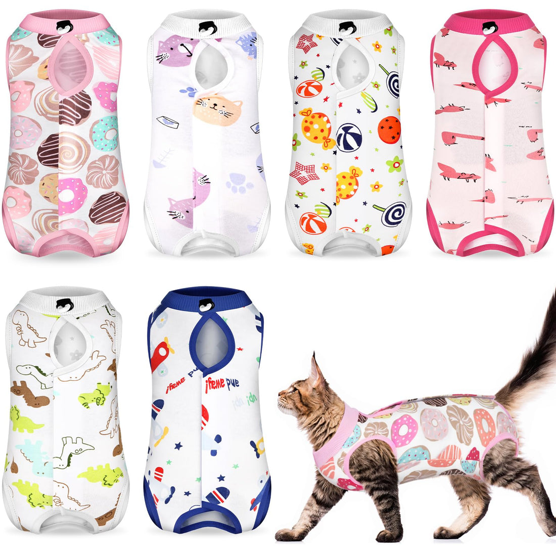 Kacctyen 6 Set Cat Recovery Suit After Surgery Female and Male Cat
