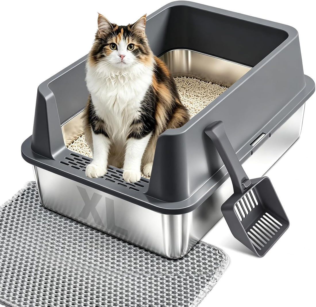 2PACK Stainless Steel Litter Box, XL Metal Cat Litter Box with Lid