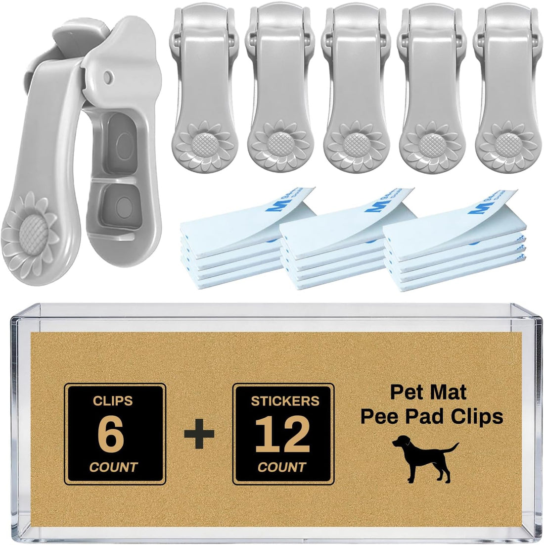 Lockable Pee Pad Clips, With Adhesive Tape, 6 Clips & 12 Tapes