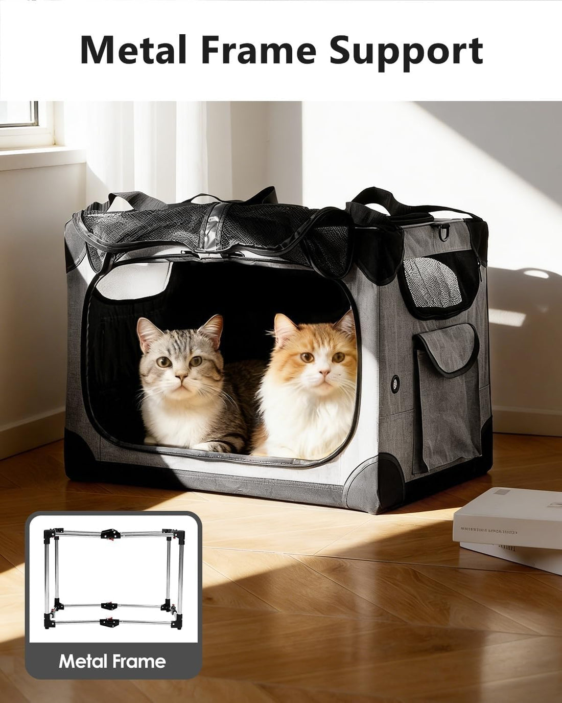 Large Cat Carrier for 2 Cats, 24x17x17 in, Metal Frame