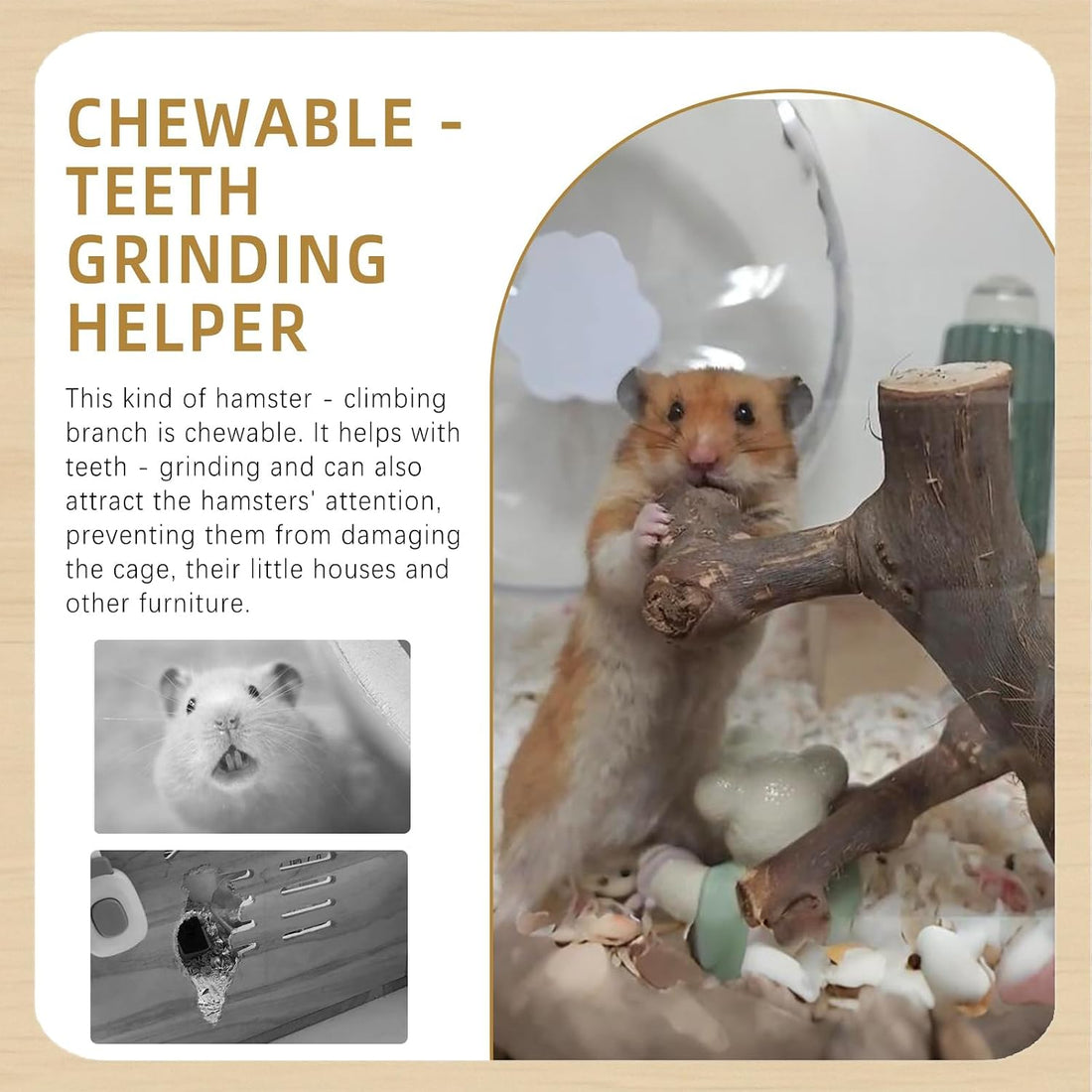kathson 2Pcs Wood Hamster Climbing Branch Decor,Rat Climbing Chewing