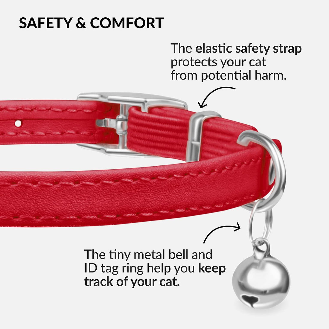 Soft Leather Cat Collar with Safety Elastic Strap