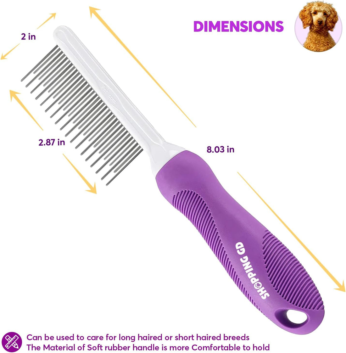 Detangling Pet Comb for Dogs & Cats with Long & Short Stainless Steel