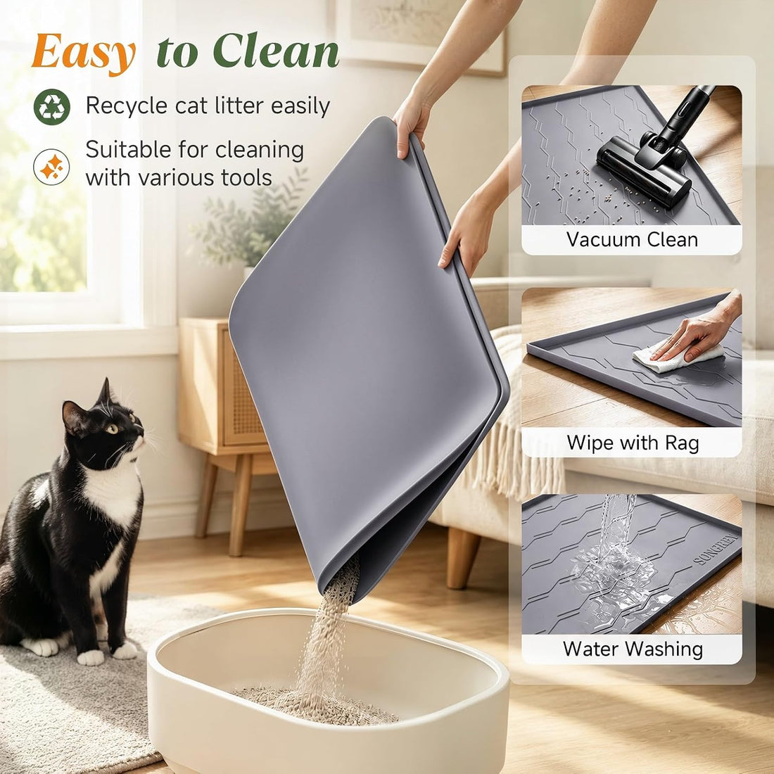 Songrey Silicone Cat Litter Mat 34" x 22", Large Litter Trapping Mat