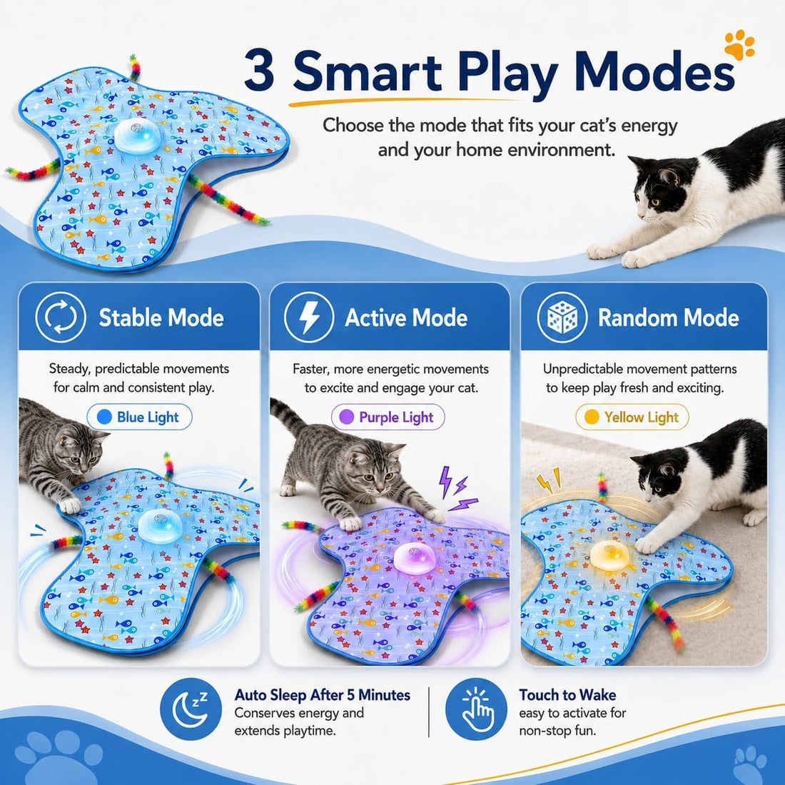 Interactive Cat Toys for Indoor Cats, Hide and Seek, 3 Smart Modes