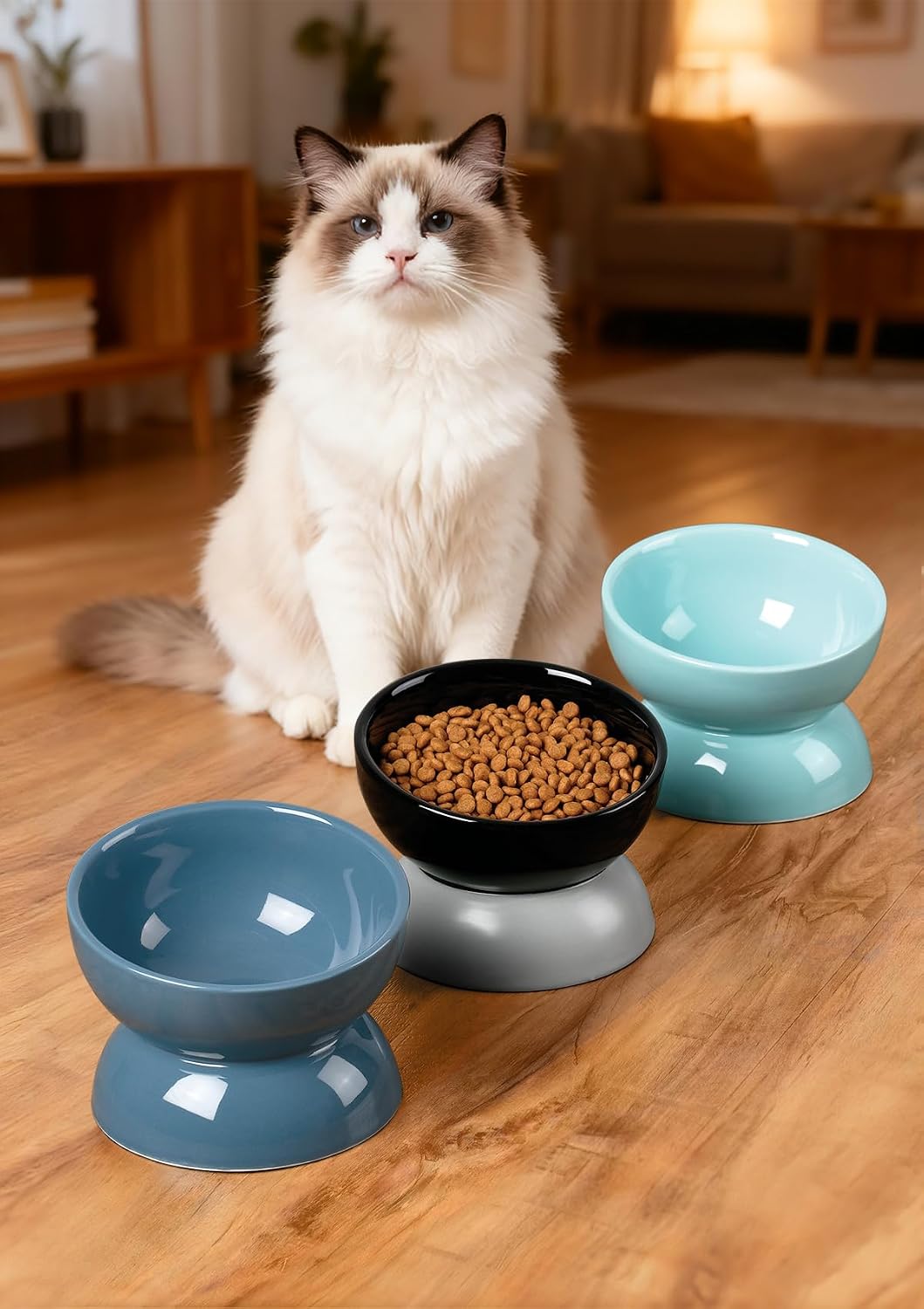 ABRUTY Cat Water Bowl, 16 OZ Ceramic Elevated Cat Bowls