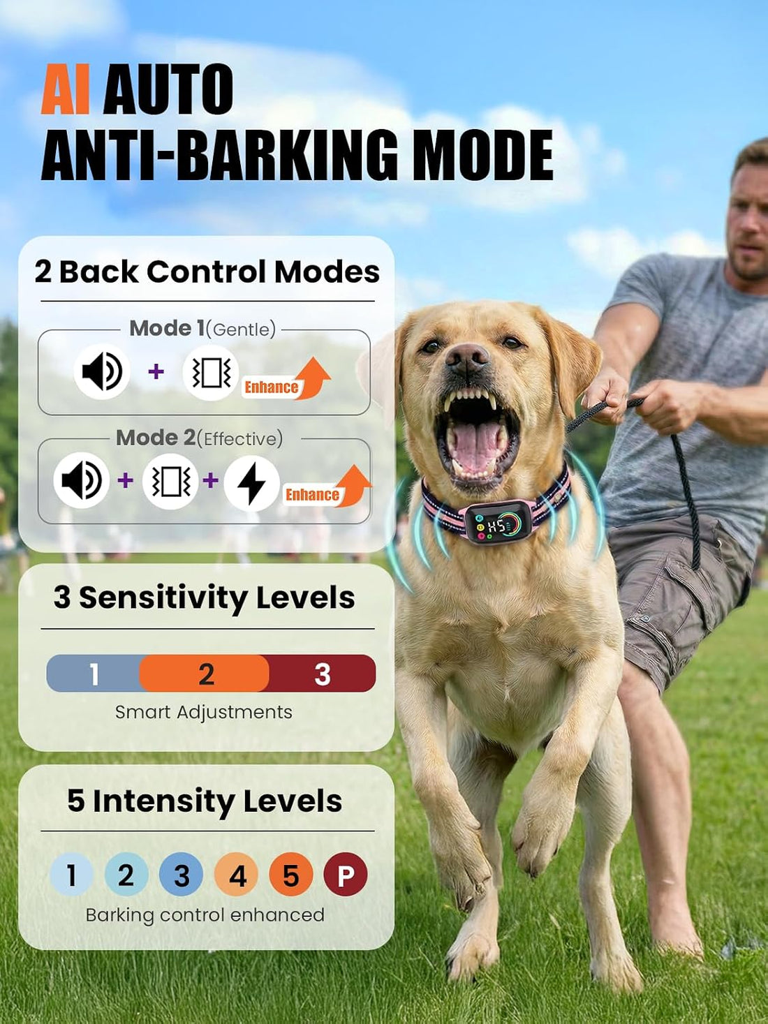 2-in-1 Dog Bark Collar with Remote & Training Collar, 5-120 lbs