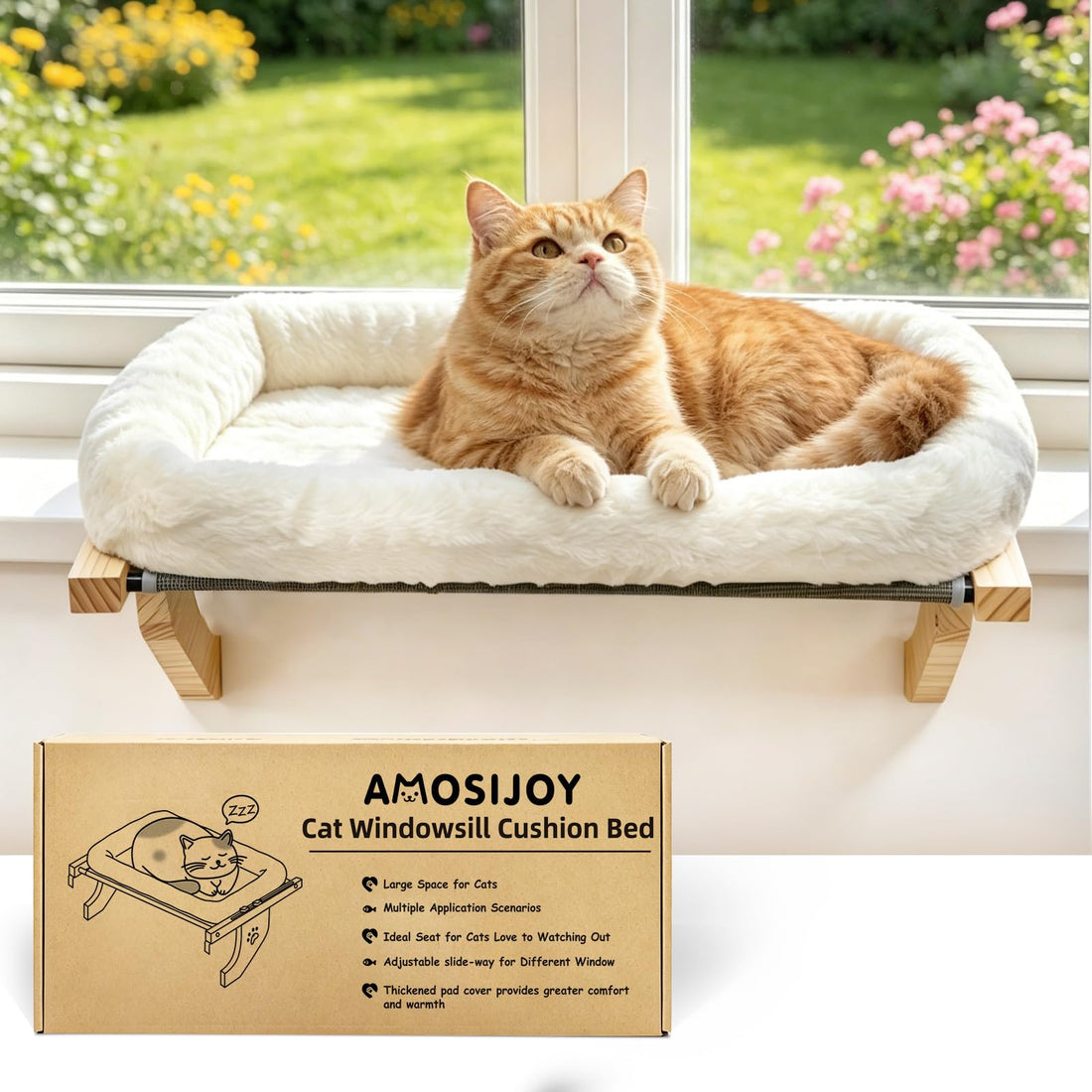 AMOSIJOY Cat Sill Window Perch Sturdy Hammock Window Seat