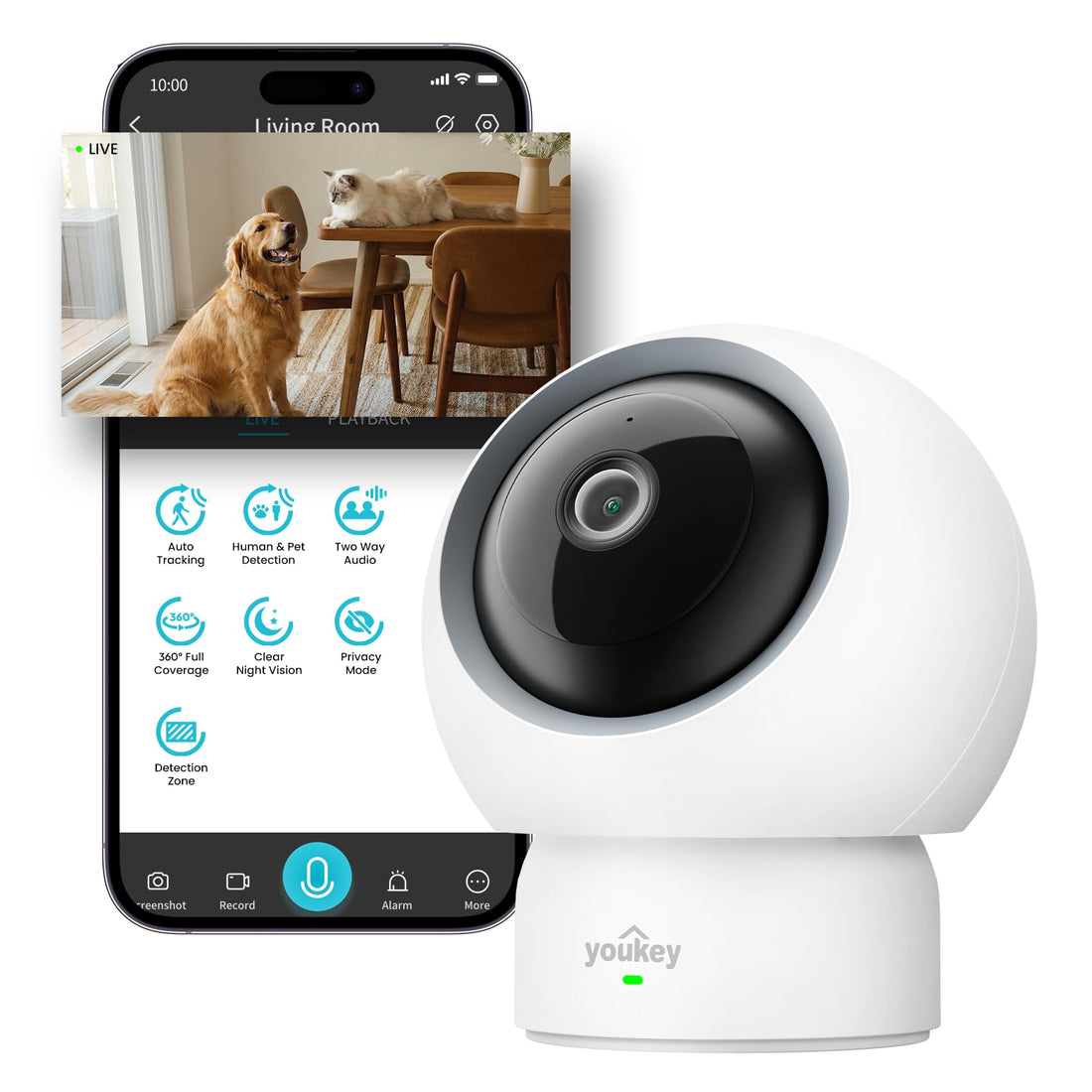 youkey 2.5K HD Indoor Pet Camera, Two-Way Audio Chat to Your Pets