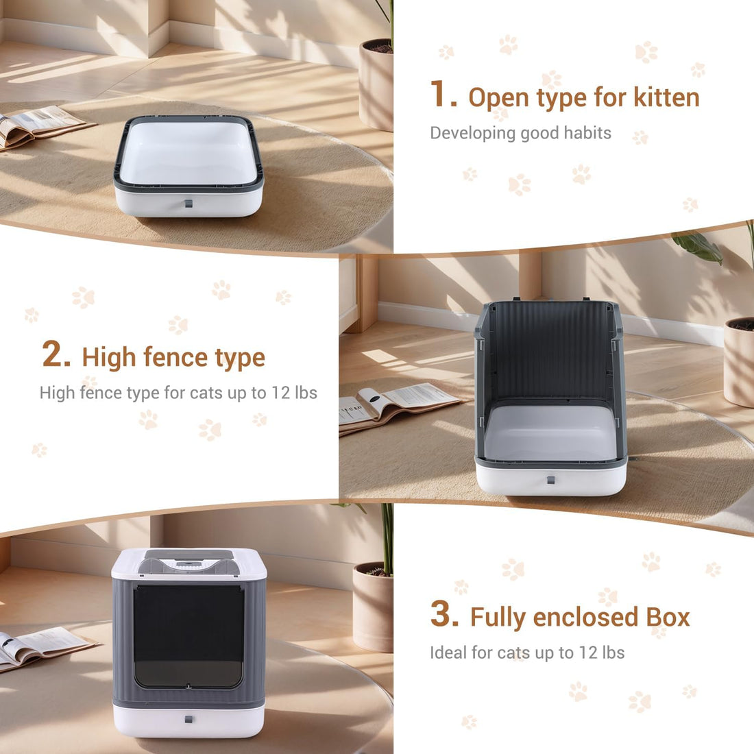 Foldable Enclosed Cat Litter Box with Lid, for Kitten to Medium