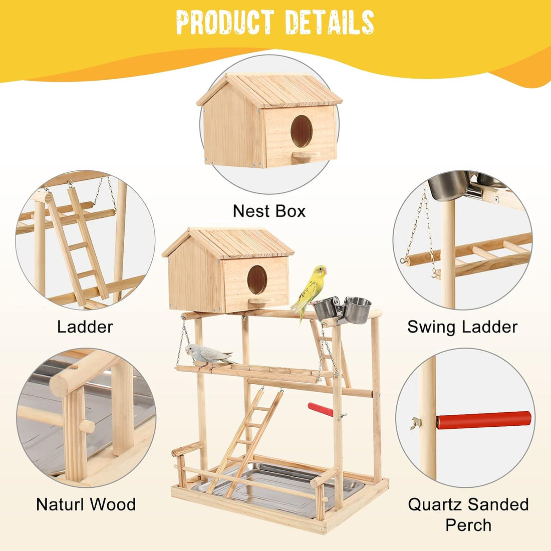 HiCaptain Large Bird Playground, 3 Layers Cockatiel Playground