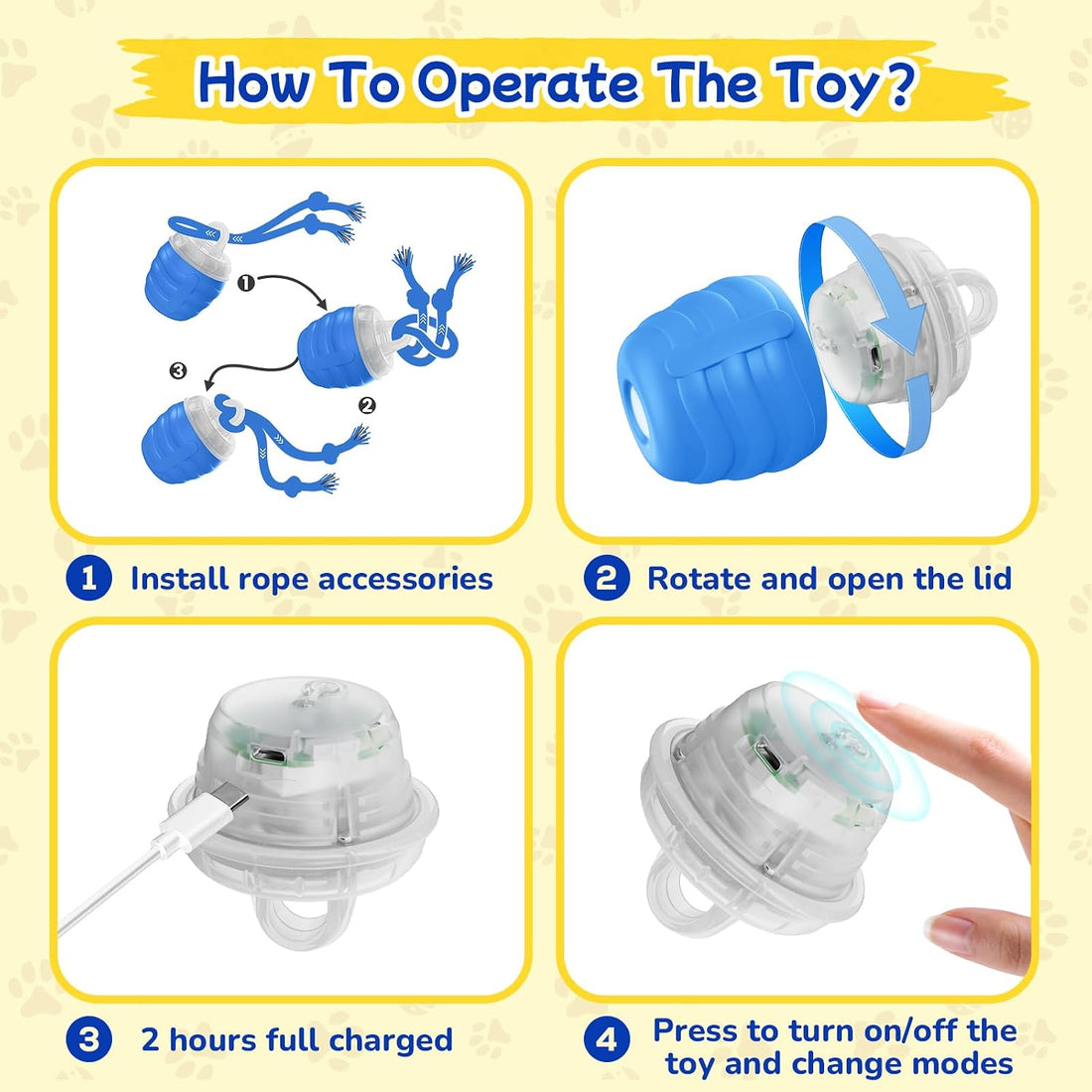 Interactive Dog Toys, Automatic Rolling Dogs Toy with Rope