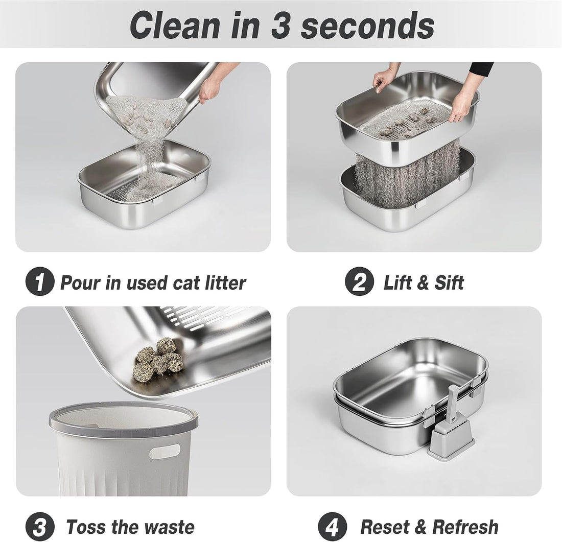 Triple Pan Stainless Steel Sifting Cat Litter Box