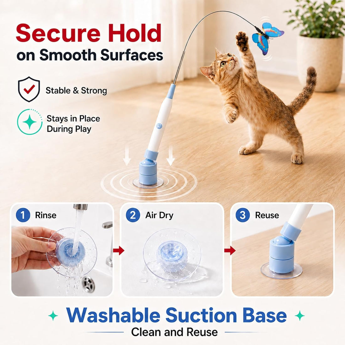 Interactive Butterfly Cat Toy Dual Mode Suction Wand Indoor Cats