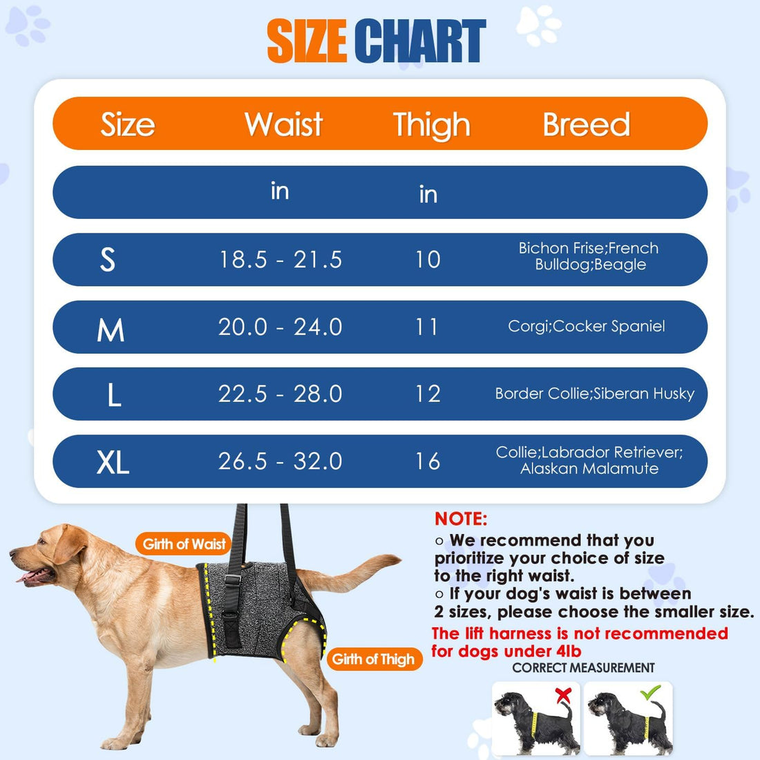 SlowTon Dog Lift Harness, Adjustable Dog Sling for Medium Large Dogs