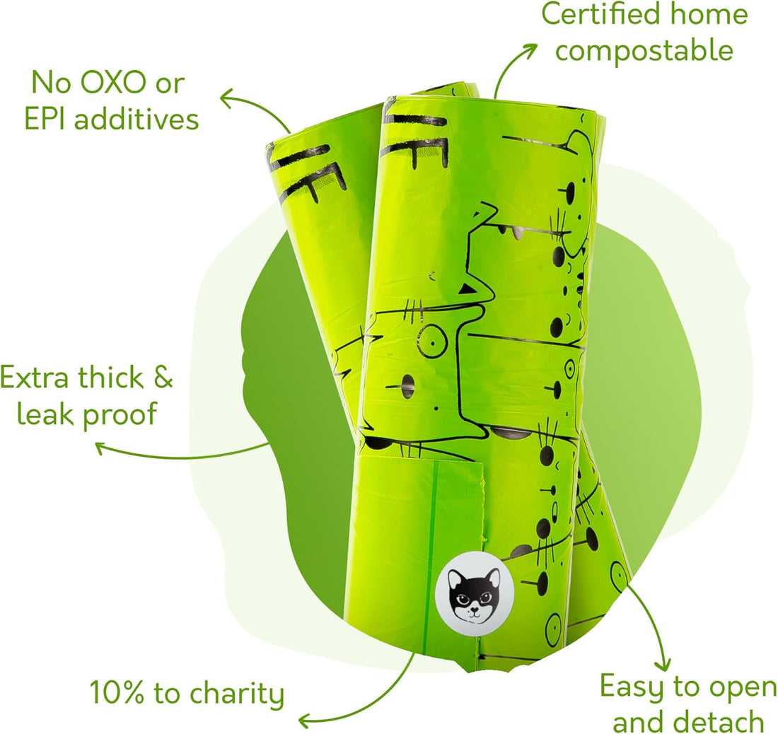 Certified Home Compostable Cat Litter Bags For Poop - 10% to Charity