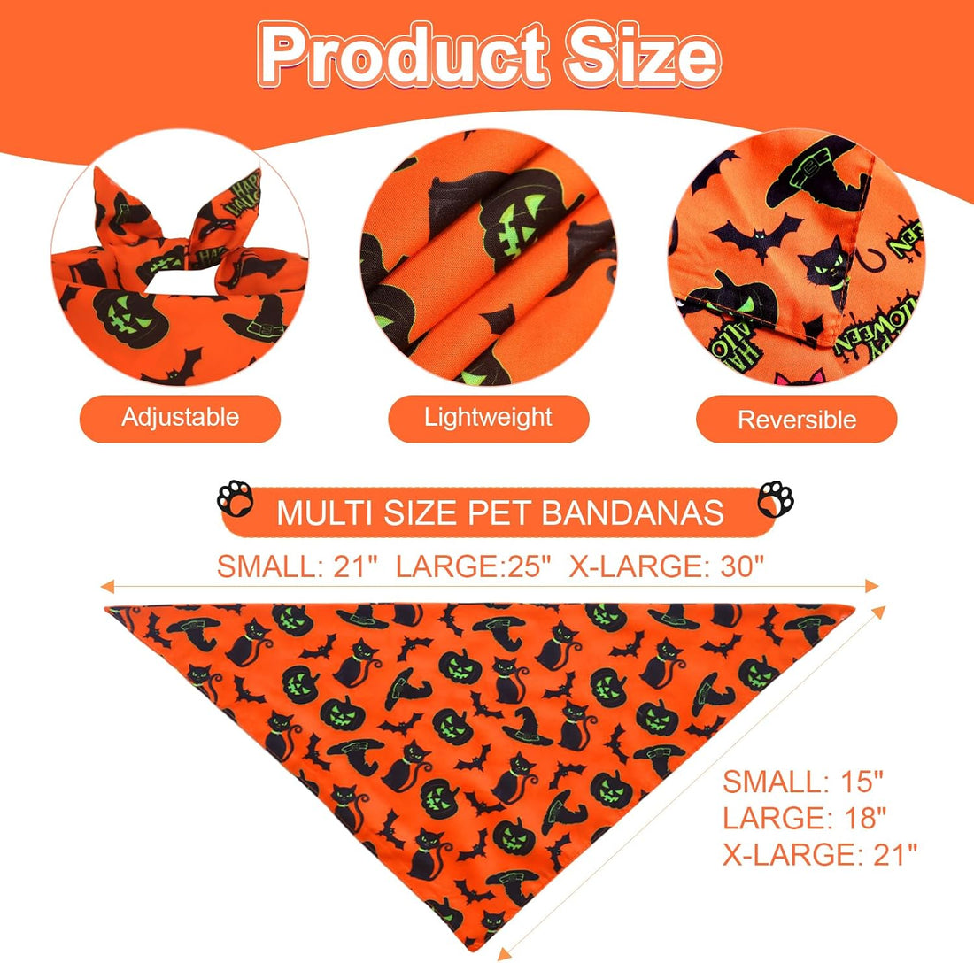Halloween Dog Bandanas Large 3PCS, 6 Pattern Fall Scarf for Boy Girl