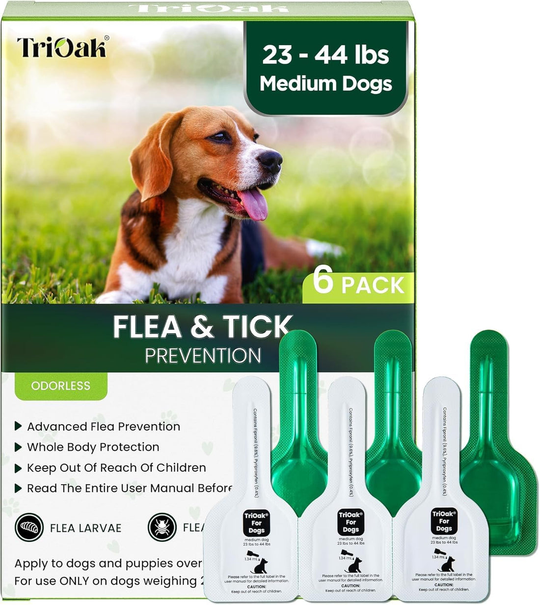 Flea and Tick for Medium Dogs, 6 Doses Helps Dogs 23-44 lbs