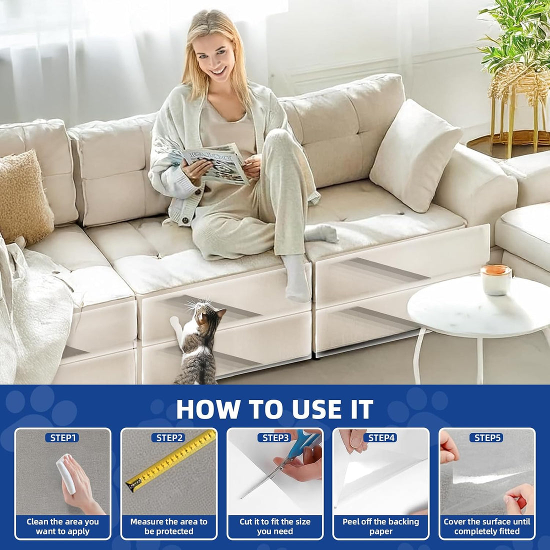 TOOSOFt Anti Cat Scratch Furniture Protector Clear Thicken Vinyl
