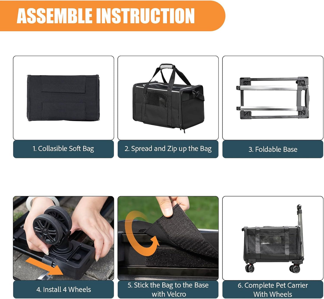 Pet Carrier with Wheels - Soft-Side Wheeled Cat Carrier for Dogs