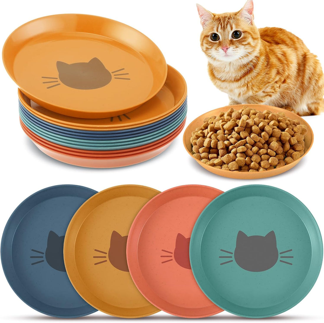 Gerrii 12 Pcs Cat Dish 6 Inch Shallow Wide Cat Bowls