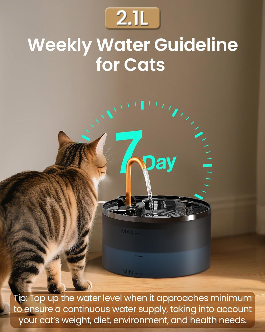 MISFANS Cat Water Fountain with 3-Pack Replaceable Filters,Copper