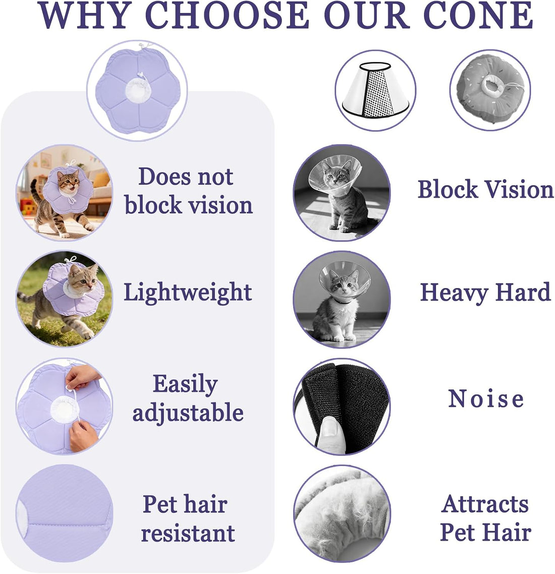 Tensho Flower Soft Cone for Cats, Purple Adjustable Elizabethan Collar