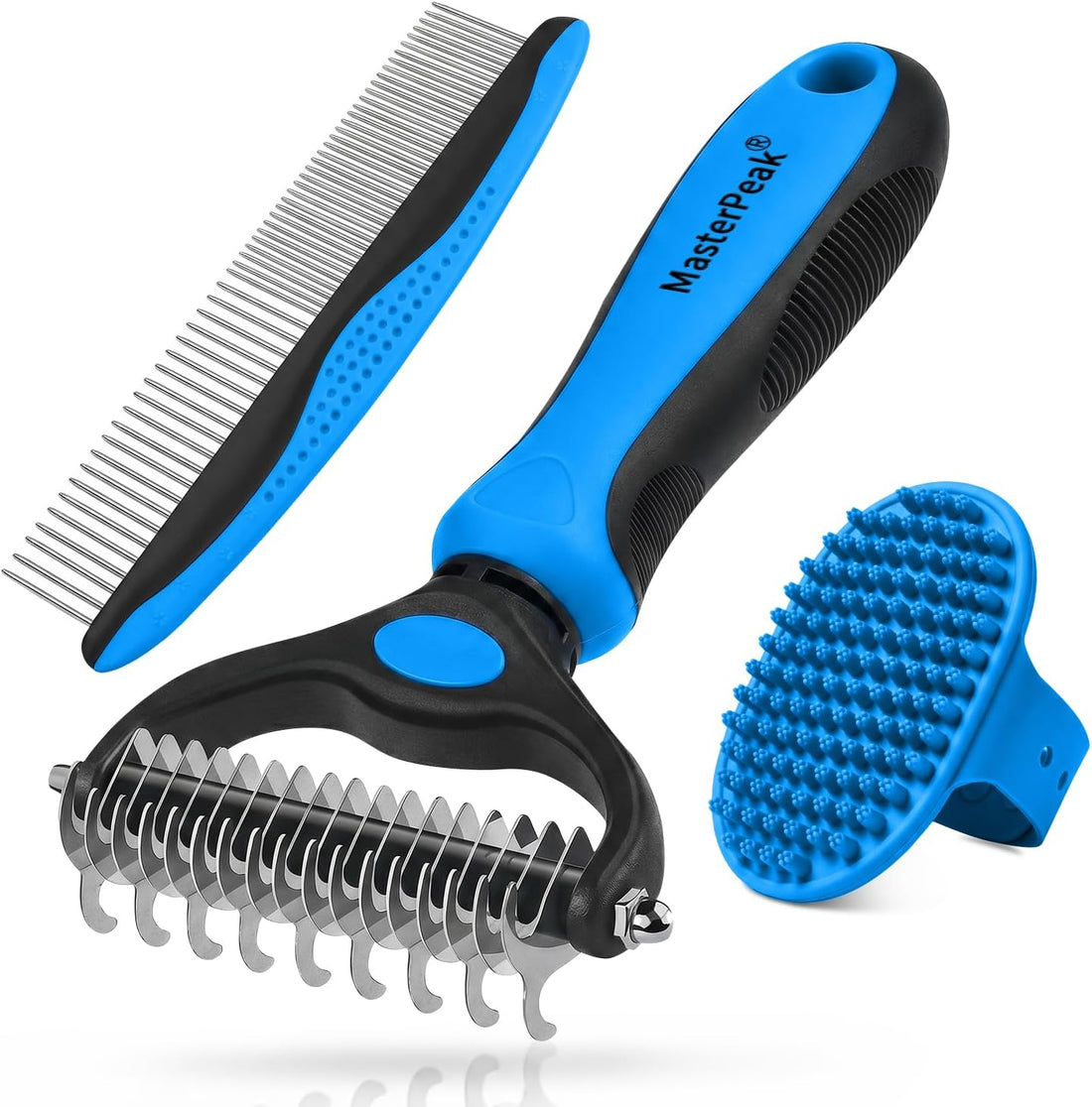 3-in-1 Pet Grooming Kit Rake Metal Comb & Bath Brush