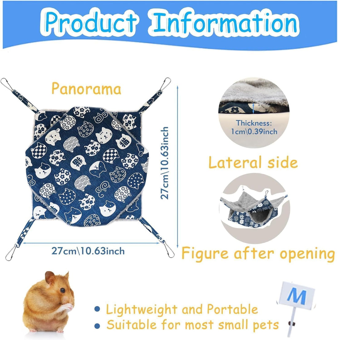 2 Layers Pet Rat Hammock, Double Sided Warm Flece & Linen Hammock