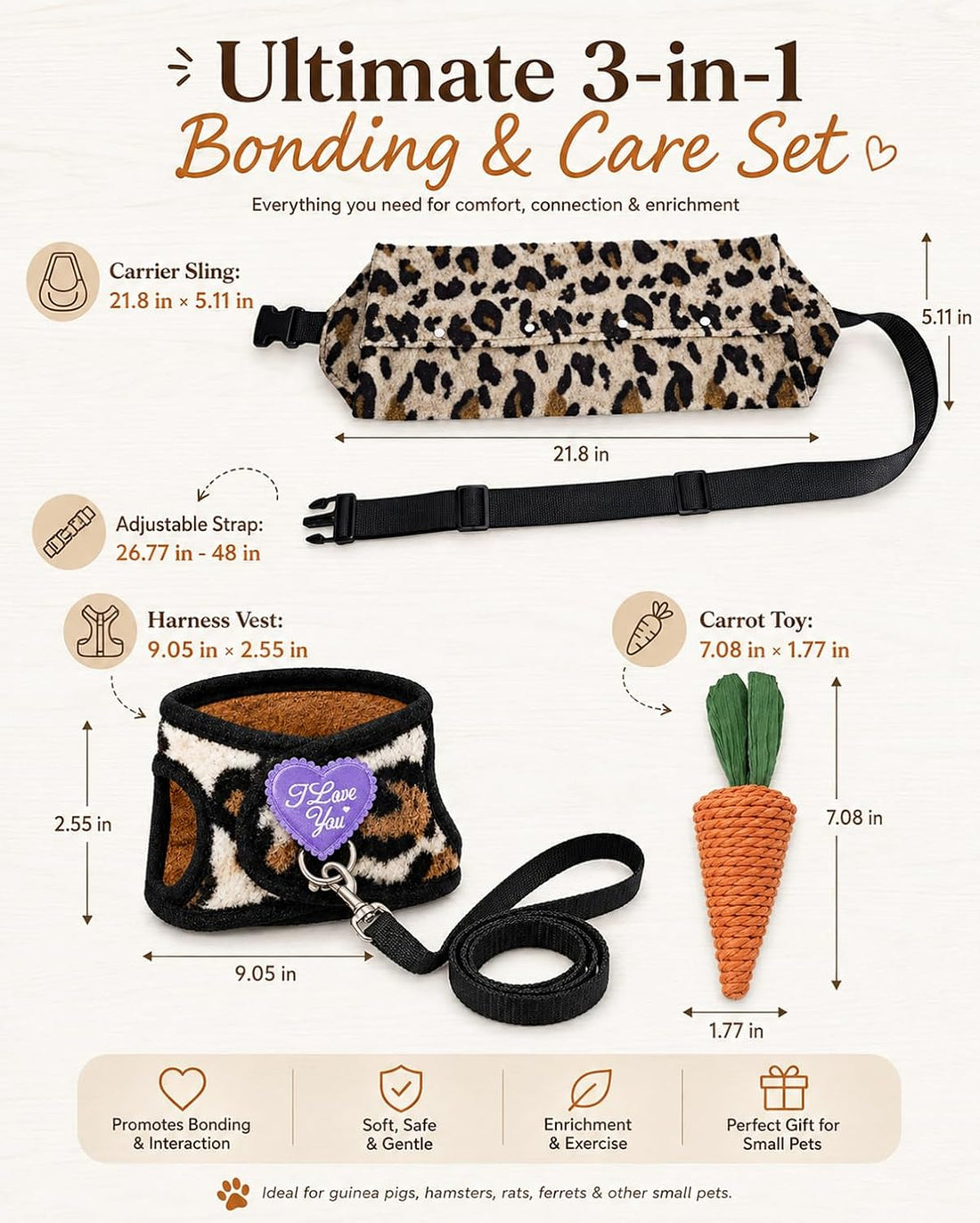 3Pcs Guinea Pig Carrier Sling with Adjustable Strap
