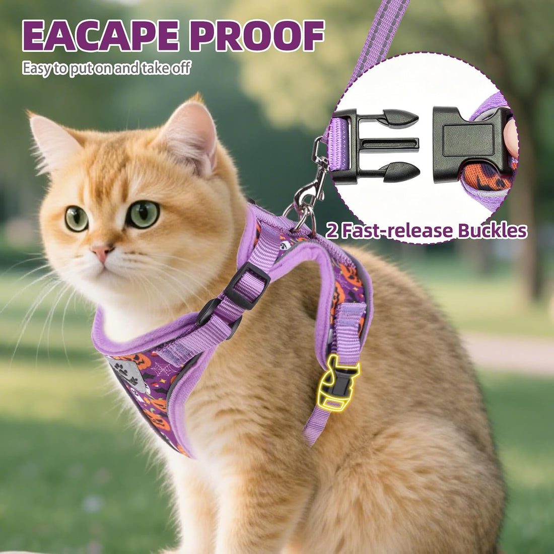 PUPTECK Halloween Cat Harness and Leash Set Escape Proof Reflective