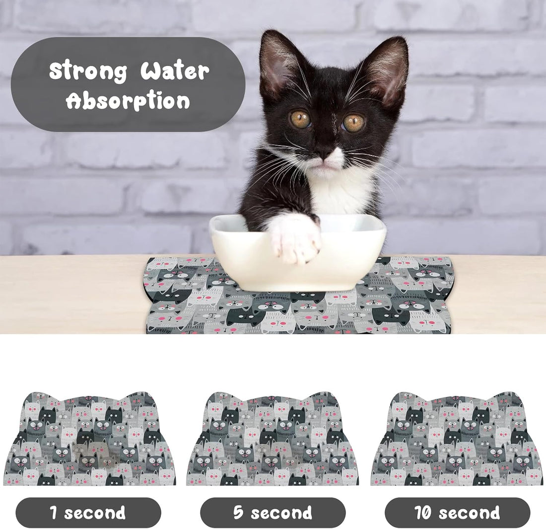 Cat Food Mats for Floor, Dog Pet Water Bowl Feeding Placemats