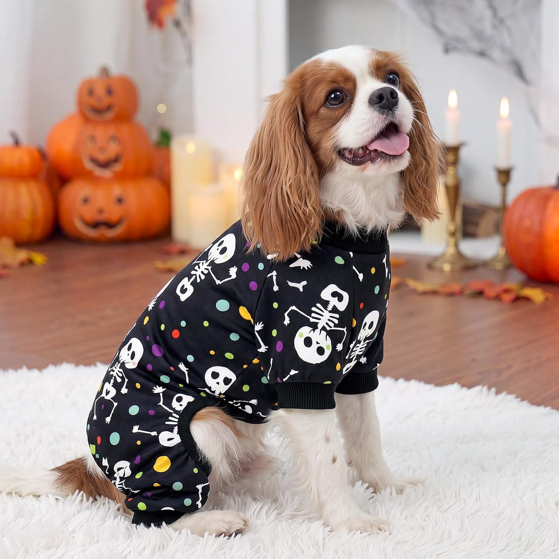 XPUDAC Dog Halloween Pajamas for Small Medium Dogs Skull Costume Soft
