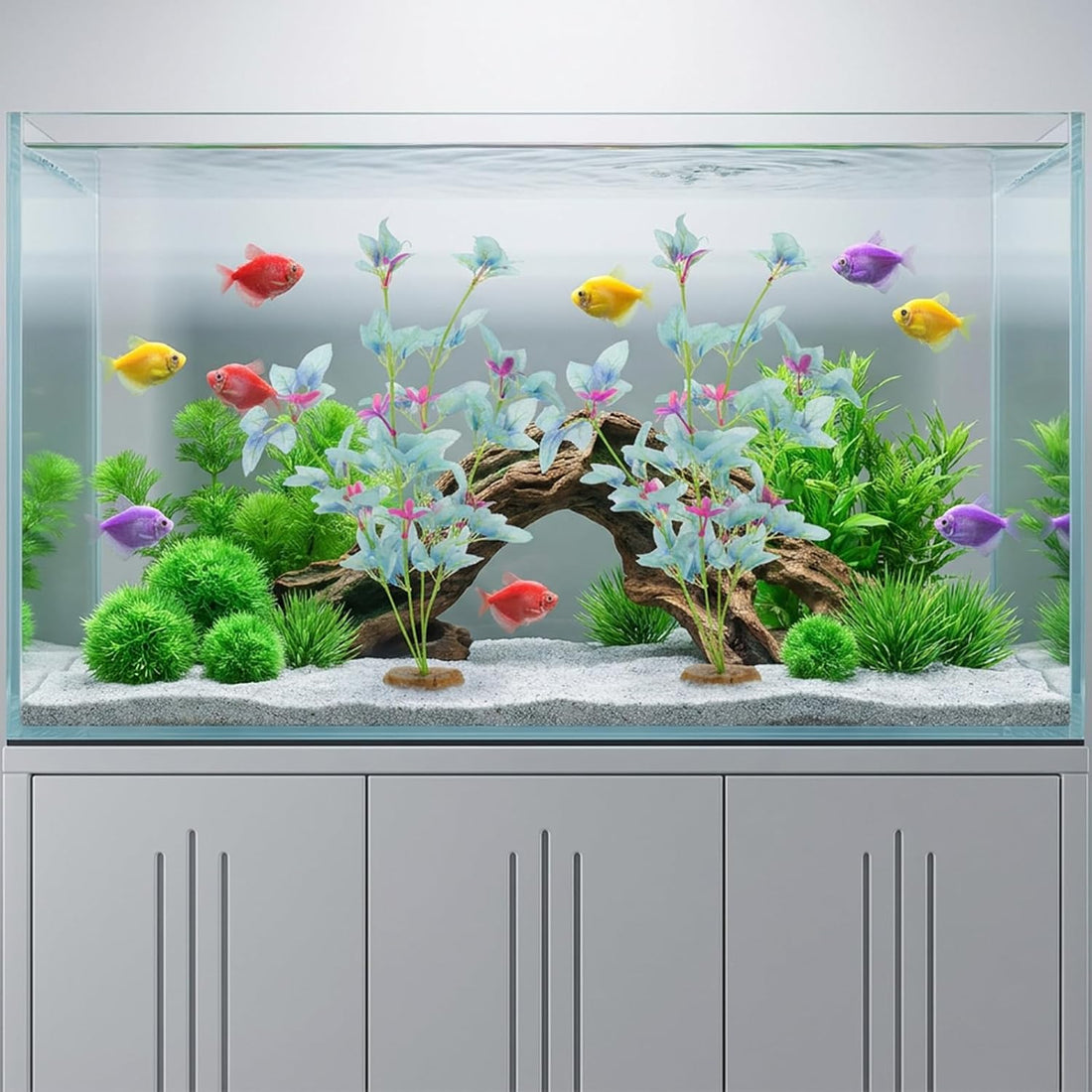 2Pcs Silk Aquarium Plants 13" Cyan Silk Plants for Fish Tank Goldfish