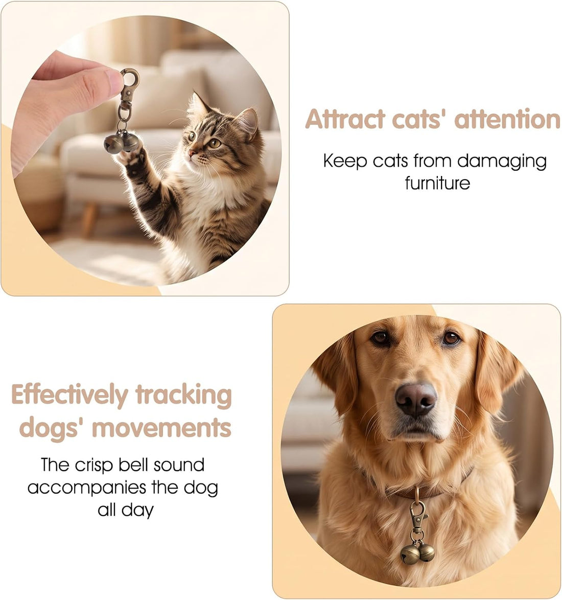 4Pcs Bell for Cat Collar, Pure Copper Cat Bell with Snap Clips