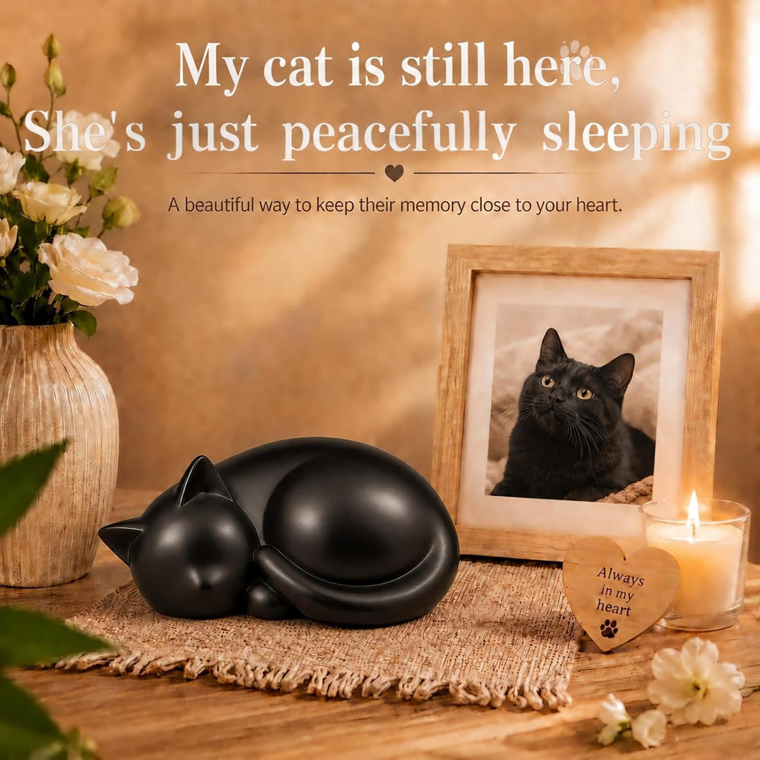 Handmade Sleeping Cat Urn for Ashes