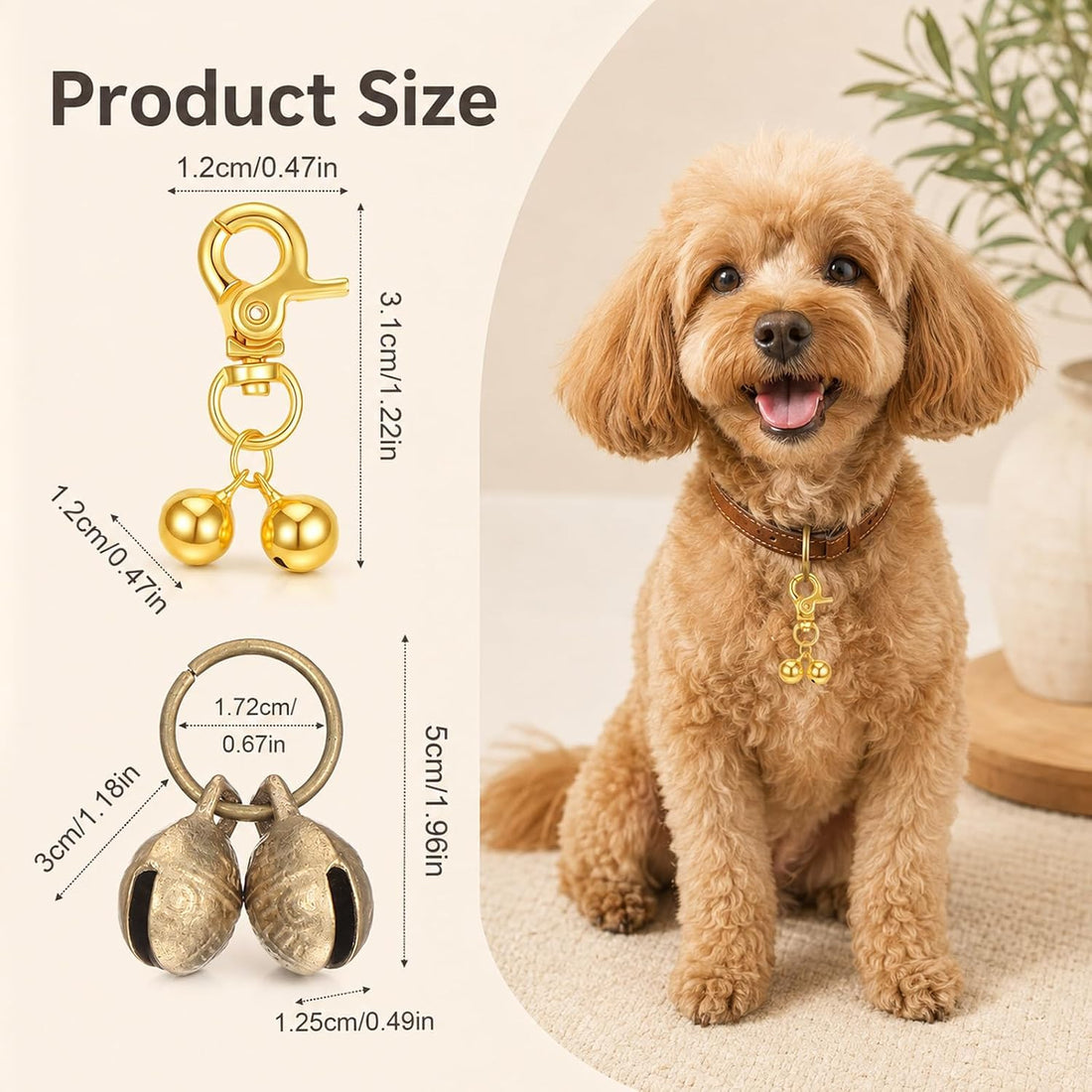 4 Pcs Copper Bell for Dog Collar, Cat Bell with Snap Clips