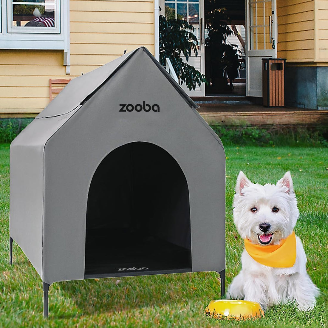 Zooba Large Dog House Outdoor, 36in Elevated 2-in-1 Cot & Canopy